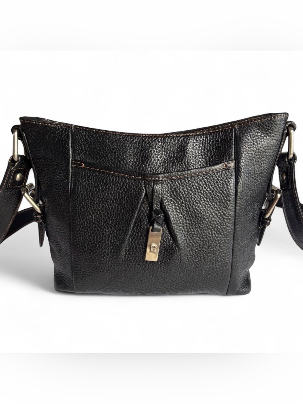 Vintage Y2K Etienne Aigner Black Pebbled Leather Crossbody Shoulder Bag Purse